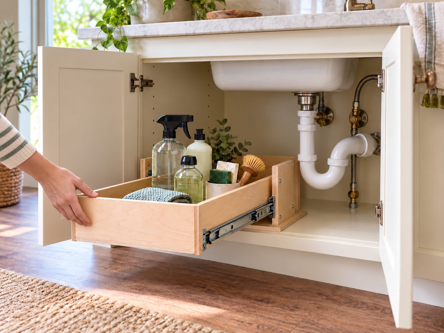Design visualization showing Summit Under-Sink Organizer in everyday use