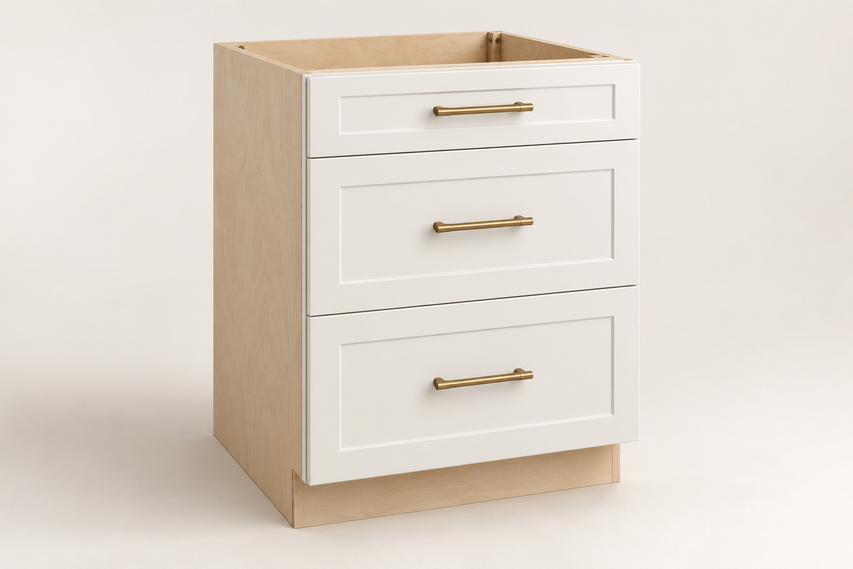 Summit 24-inch Three-Drawer Base Cabinet — White Shaker design visualization