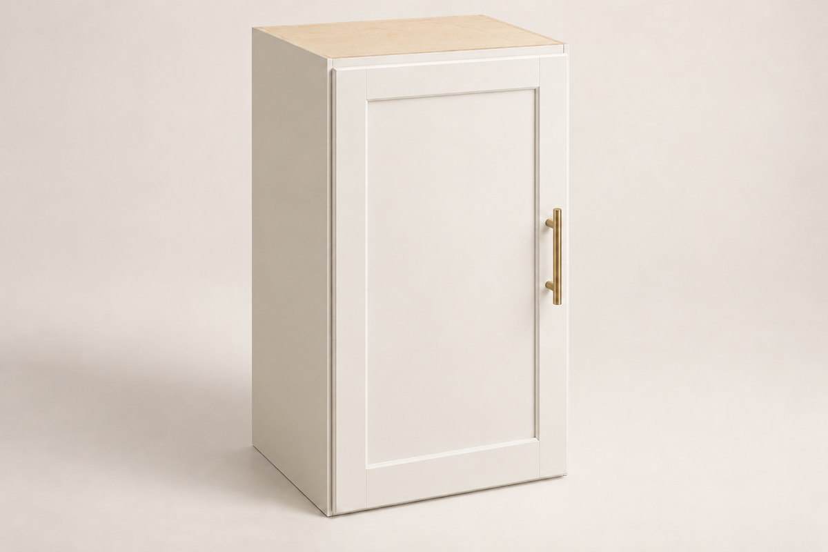 Summit 18-inch Single-Door Upper Cabinet — White Shaker design visualization