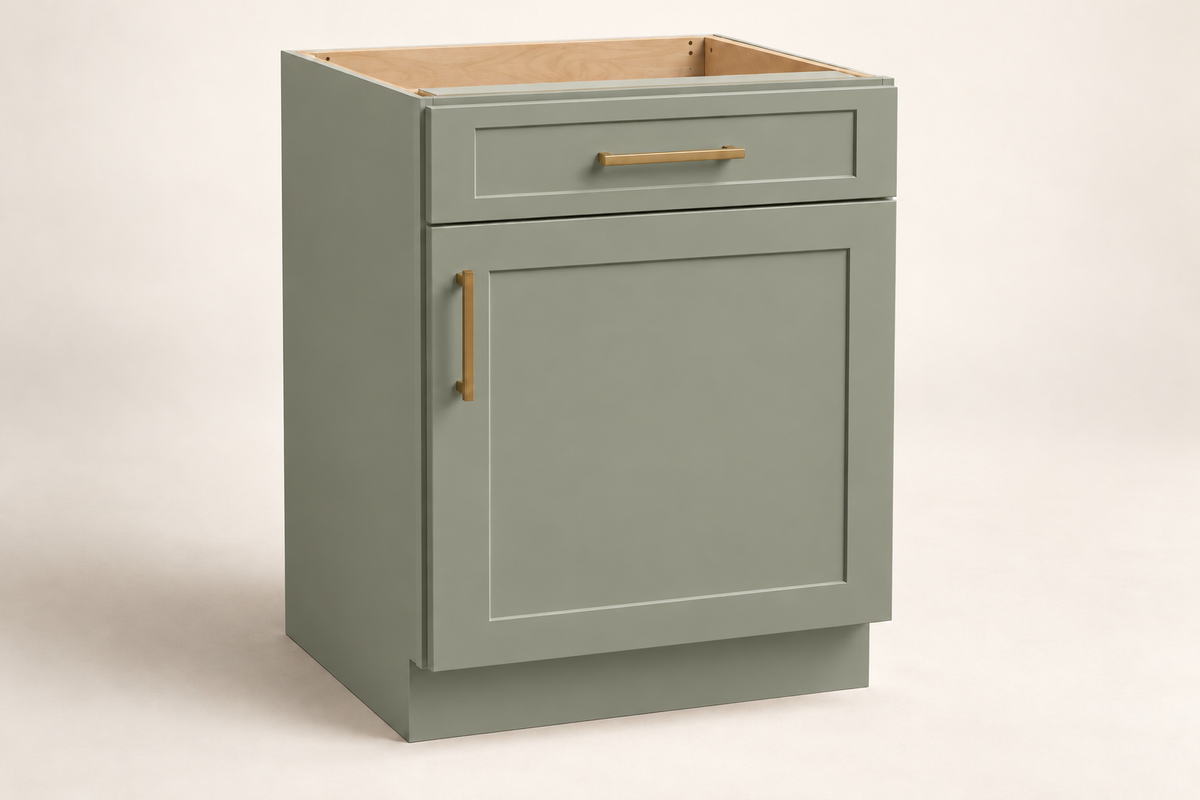 Summit 18-inch Single-Door Base Cabinet · Custom — Book Consultation · Dried Thyme · Shaker · Illustrative design preview