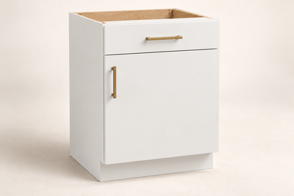 Summit 18-inch Single-Door Base Cabinet · Custom — Book Consultation · White · Slab · Illustrative design preview