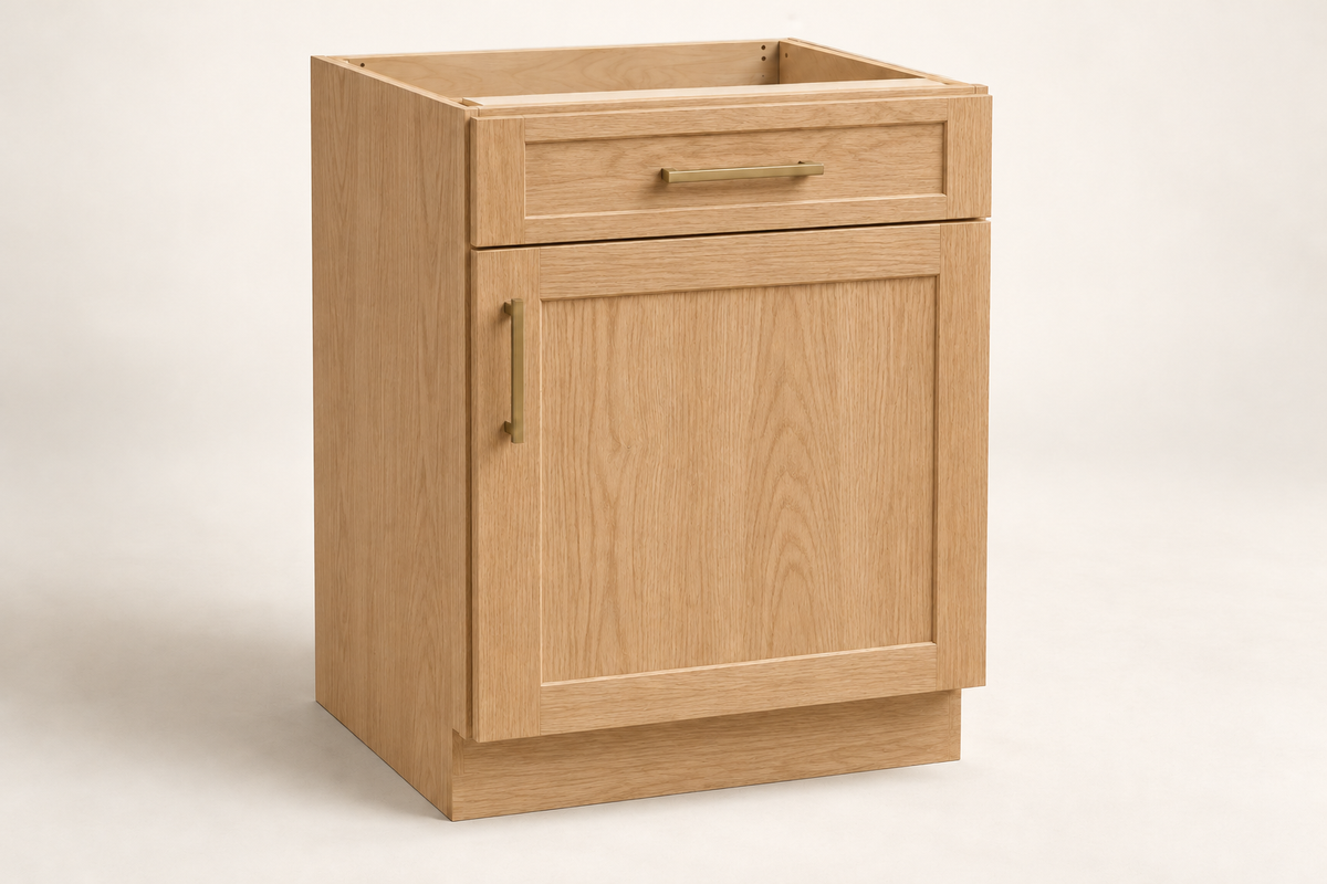 Summit 18-inch Single-Door Base Cabinet · Custom — Book Consultation · Natural Wood · Shaker · Illustrative design preview