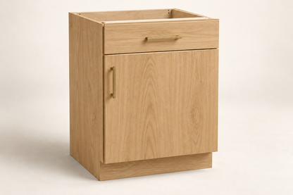 Summit 18-inch Single-Door Base Cabinet · Custom — Book Consultation · Natural Wood · Slab · Illustrative design preview