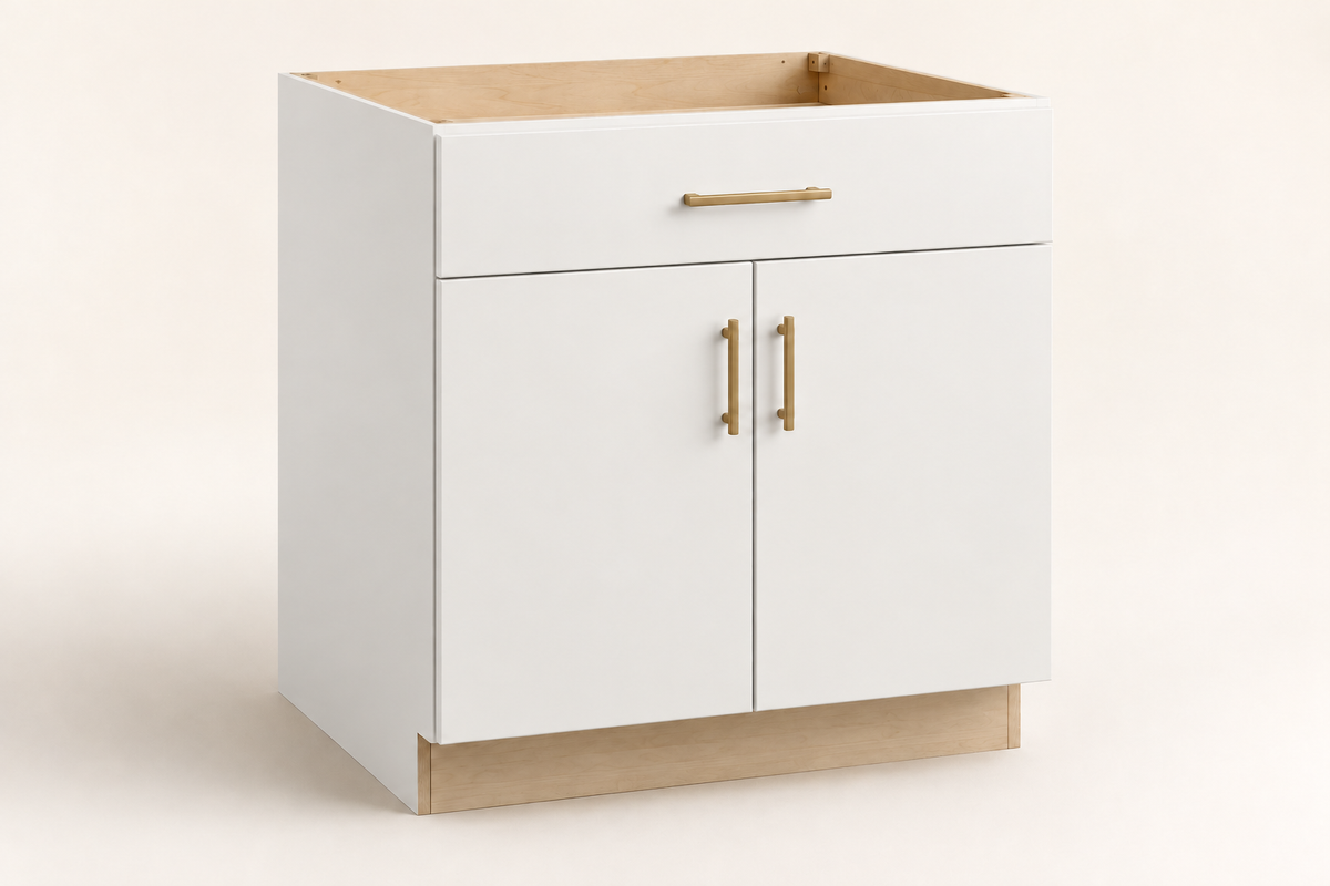Summit 30-inch Double-Door Base Cabinet · Custom — Book Consultation · White · Slab · Illustrative design preview