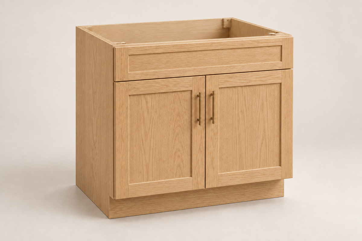 Summit 30-inch Double-Door Base Cabinet · Custom — Book Consultation · Natural Wood · Shaker · Illustrative design preview