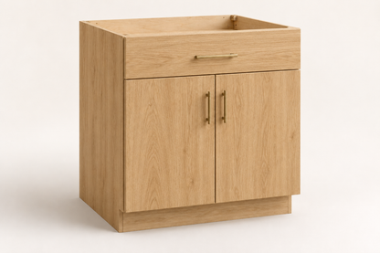 Summit 30-inch Double-Door Base Cabinet · Custom — Book Consultation · Natural Wood · Slab · Illustrative design preview