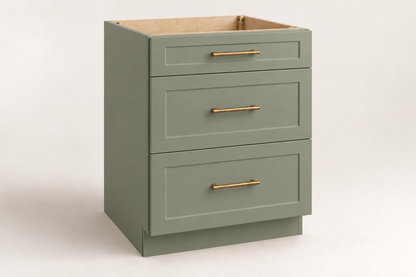 Summit 24-inch Three-Drawer Base Cabinet · Custom — Book Consultation · Dried Thyme · Shaker · Illustrative design preview
