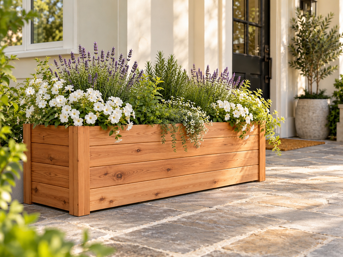 Evergreen Cedar Planter Box · Large · Custom Finish · Shipping Quote Required · Illustrative design preview