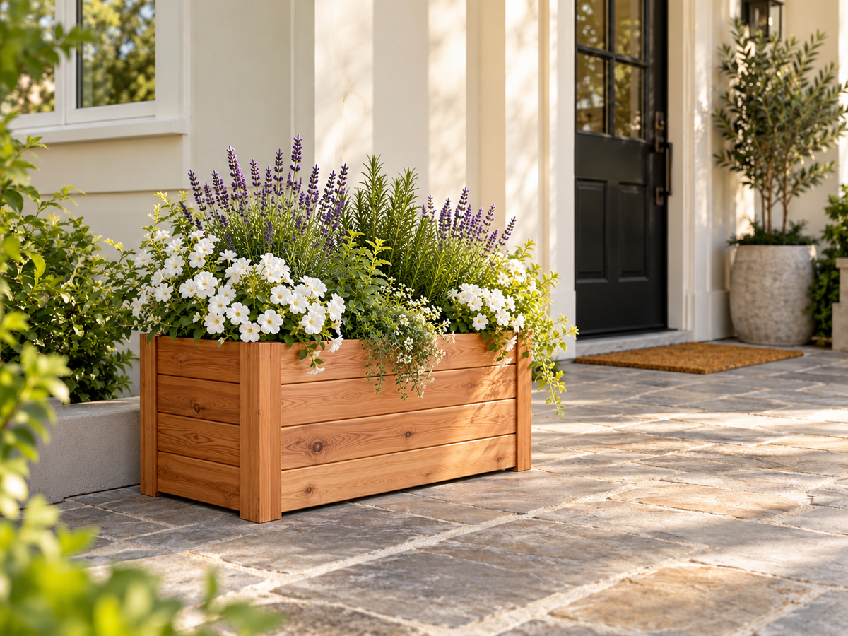 Evergreen Cedar Planter Box · Small · Custom Finish · Shipping Quote Required · Illustrative design preview