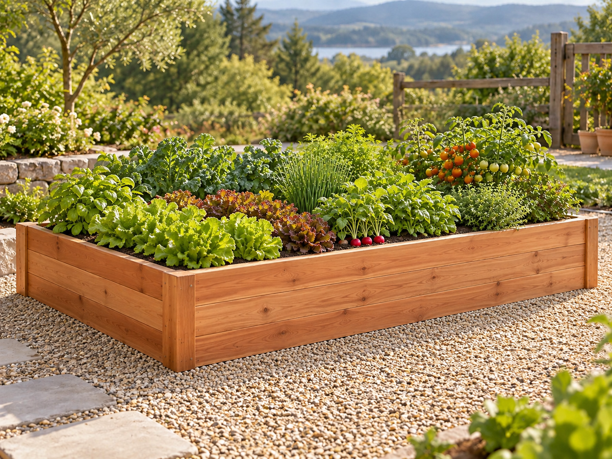 Evergreen Raised Garden Bed · Large · Custom Finish · Shipping Quote Required · Illustrative design preview