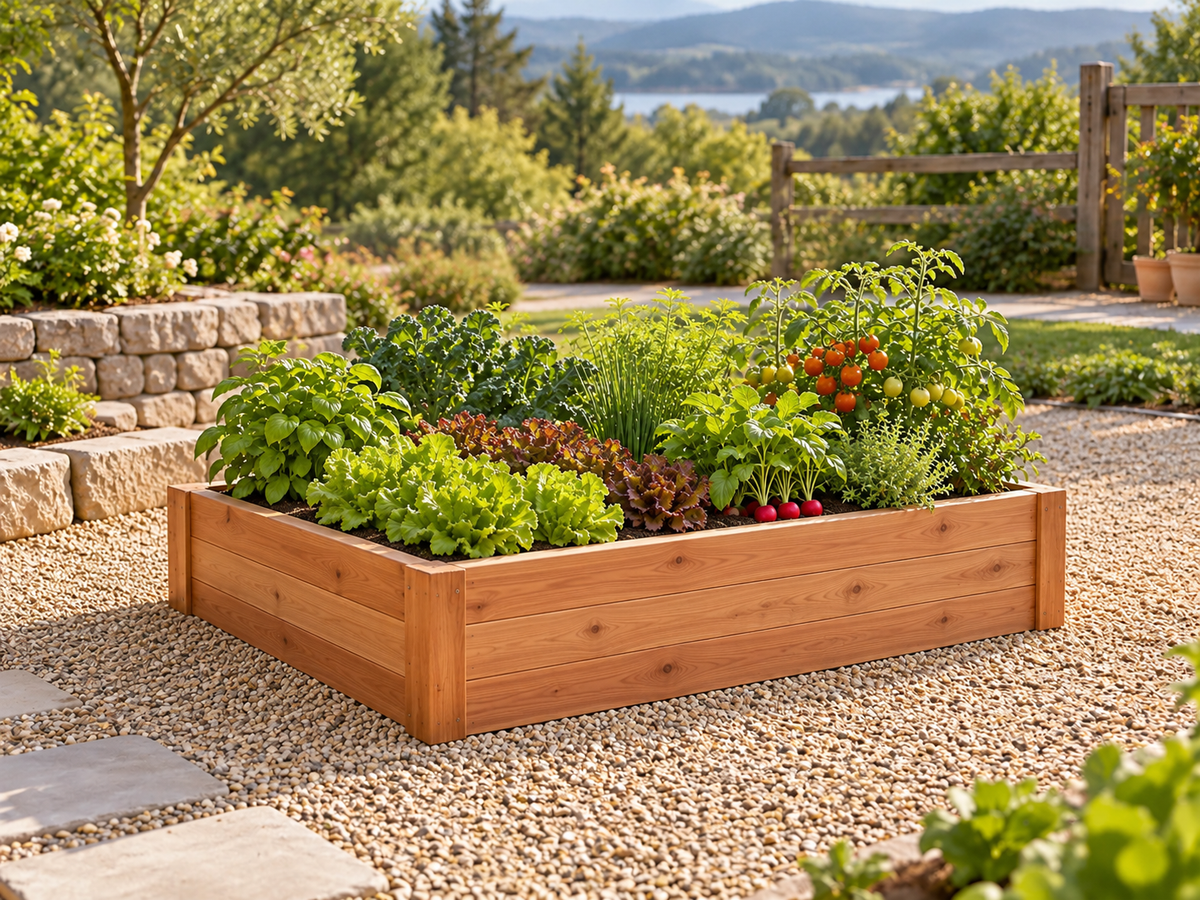 Evergreen Raised Garden Bed · Small · Custom Finish · Shipping Quote Required · Illustrative design preview