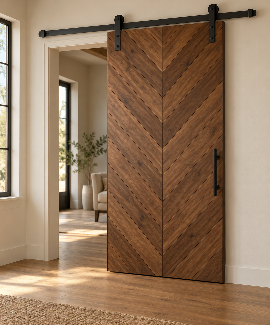 Signature Pattern Barn Door · Custom Size · Custom Pattern · Stained · Illustrative design preview