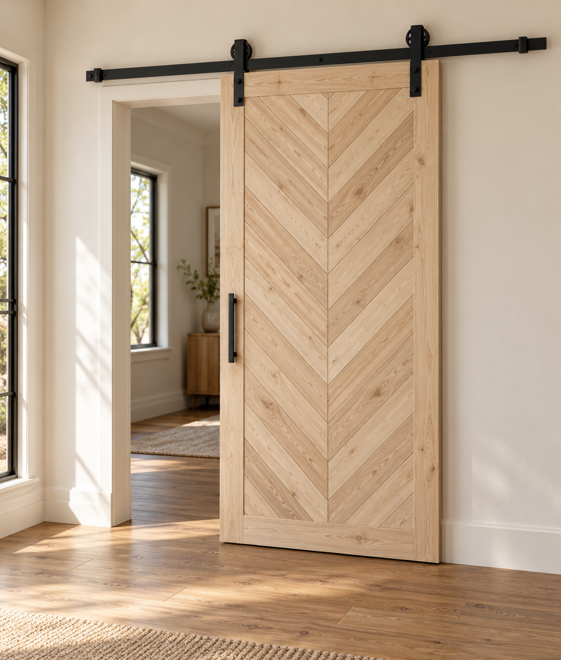 Signature Pattern Barn Door · Custom Size · Custom Pattern · Custom Finish · Illustrative design preview