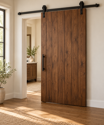 Signature Pattern Barn Door · Custom Size · Vertical · Stained · Illustrative design preview