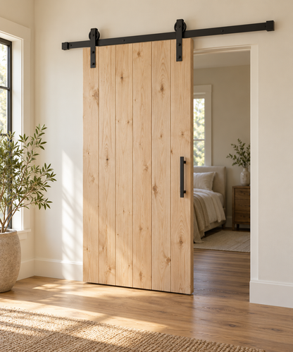 Signature Pattern Barn Door · Custom Size · Vertical · Custom Finish · Illustrative design preview