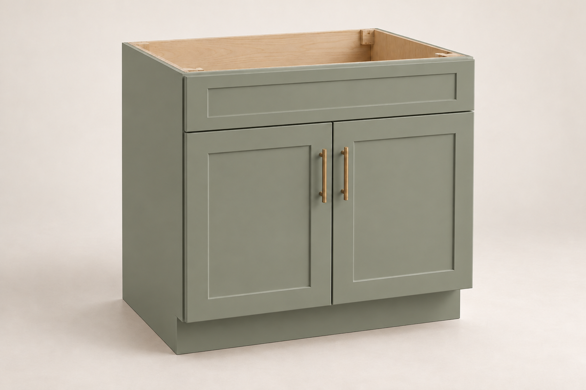 Summit 36-inch Sink Base Cabinet · Custom — Book Consultation · Dried Thyme · Shaker · Illustrative design preview