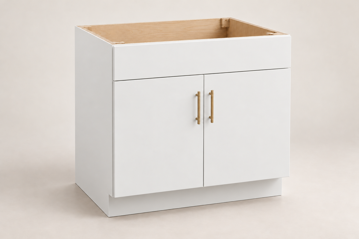 Summit 36-inch Sink Base Cabinet · Custom — Book Consultation · White · Slab · Illustrative design preview