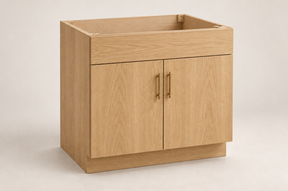 Summit 36-inch Sink Base Cabinet · Custom — Book Consultation · Natural Wood · Slab · Illustrative design preview