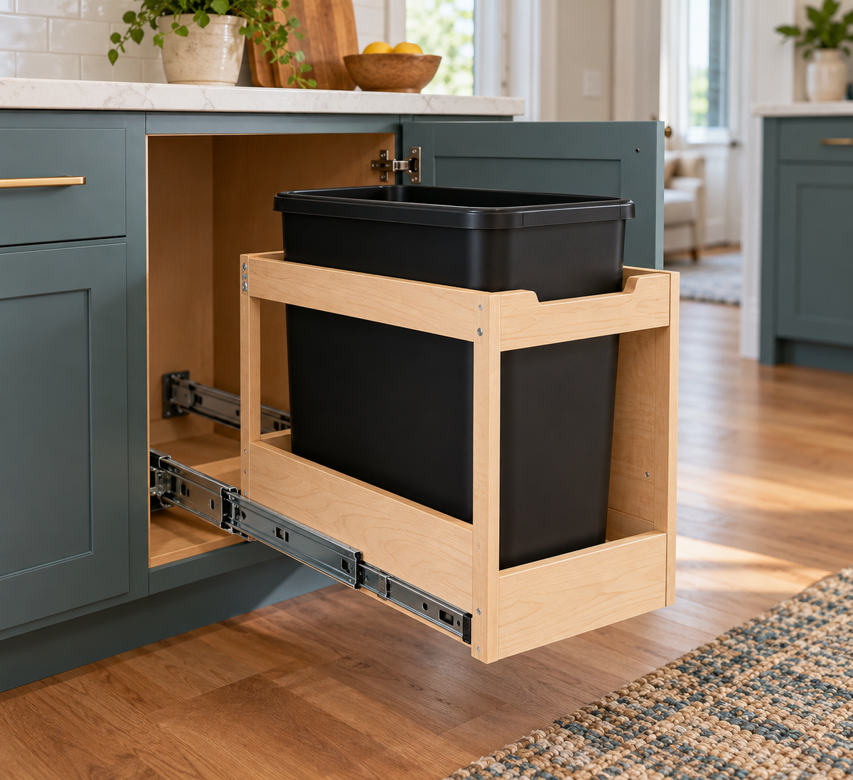 Summit Trash Pull-Out · Custom Size · Custom Finish · Installation Requested · Illustrative design preview
