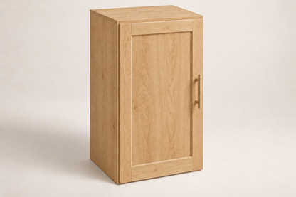 Summit 18-inch Single-Door Upper Cabinet · Custom — Book Consultation · Natural Wood · Shaker · Illustrative design preview