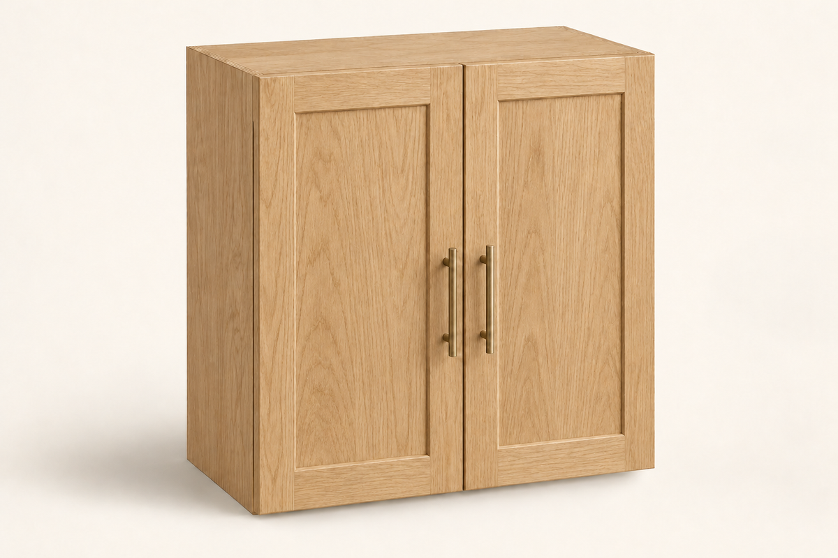 Summit 24-inch Double-Door Upper Cabinet · Custom — Book Consultation · Natural Wood · Shaker · Illustrative design preview
