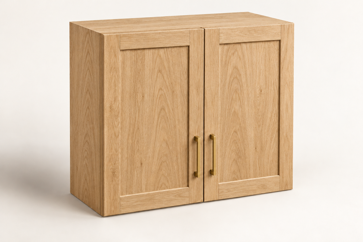 Summit 30-inch Double-Door Upper Cabinet · Custom — Book Consultation · Natural Wood · Shaker · Illustrative design preview