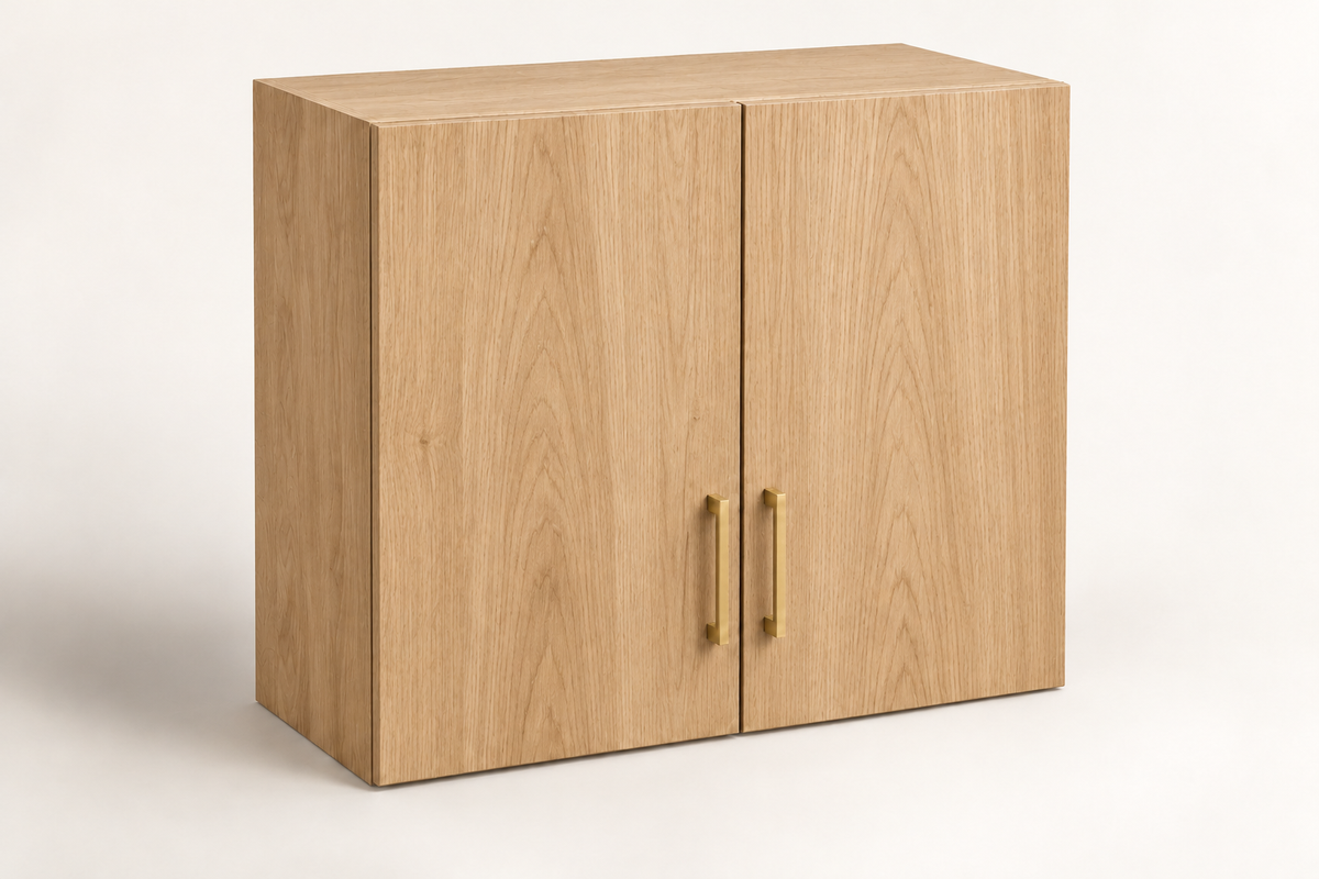 Summit 30-inch Double-Door Upper Cabinet · Custom — Book Consultation · Natural Wood · Slab · Illustrative design preview